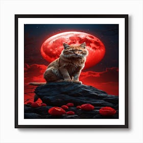 Red Moon Cat Art Print