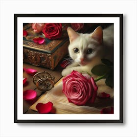 Cat and Flowers Art Print