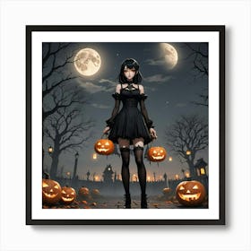 Halloween Girl With Pumpkins Art Print