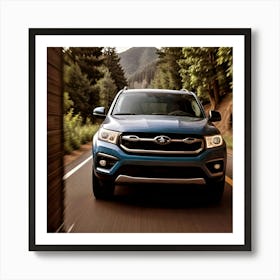 Blue Suv in thick forest Art Print