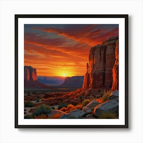 Sunset In Monument Valley Art Print