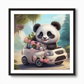 Cute Panda Bear In Car Art Print