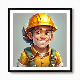 Smiling Construction Worker Cartoon Character Art Print