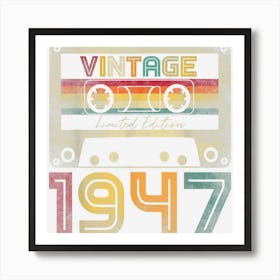 Vintage 1947 Cassette Tape 76th Birthday 76 Years Old Art Print