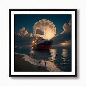 Full Moon On The Beach Art Print