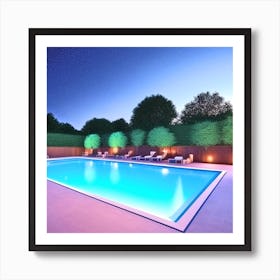Swimming Pool At Night 8 Art Print