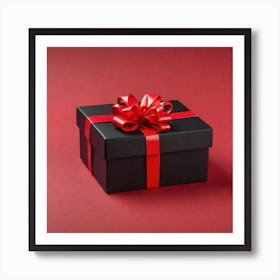 Black Gift Box With Red Ribbon Art Print