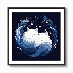 Two White Cats Sleeping Art Print