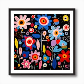 Flowers On Black Art Print