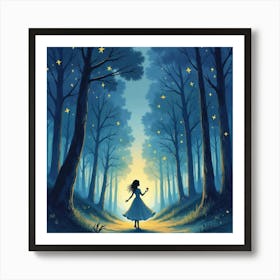 Watercolor Painting Of Dance In A Starlit Forest 1 Art Print