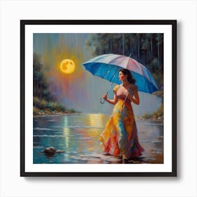 Woman In The Rain Art Print