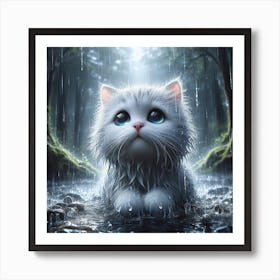 Cute Cat In The Rain Art Print