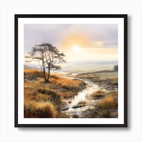 Slowly Setting Sun Over The Moors Art Print