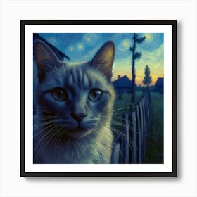 Starry Night Cat 5 Art Print