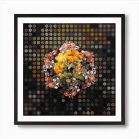 Vintage Lychnis Grandiflora Flower Wreath on Dot Bokeh Pattern Art Print