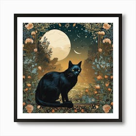 Black Cat In The Moonlight Art Print