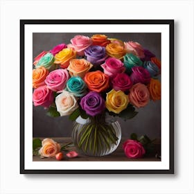 Multi colored Roses A Dozen Art Print