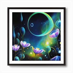 Abstract oil painting: Water flowers in a night garden 17 Art Print