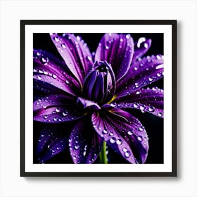 Purple Flower With Water Droplets 1 Art Print