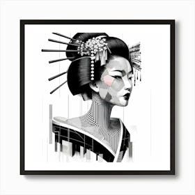 Geisha Head - Abstract Line Art Illustration 20 Art Print