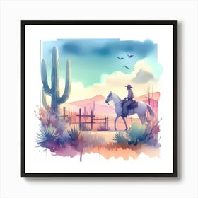 Watercolor Cowboy In The Desert 2 Art Print