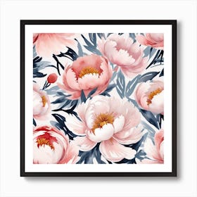 Modern Watercolor Floral Vector Set Collage Contemporary Set Of Elements Hand Drawn Realistic Peony Flowers 1 Art Print