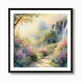 Waterfall In The Garden Art Print