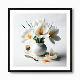 White Crocus In A Vase Art Print