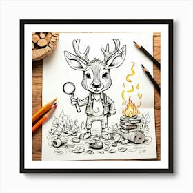 Deer With A Magnifying Glass 3 Art Print