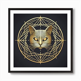 Golden Cat Head Vector Illustration Art Print