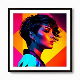 Abstract Short Hair Brunette Woman Face Portrait Art Print