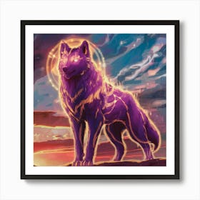Purple Animal Wolf Spirit Sunset Spac Moon Be Art Print