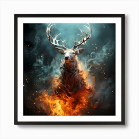 Deer In Fire Art Print