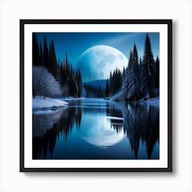 Full Moon Over Lake Art Print