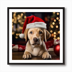 Labrador Retriever Wearing Santa Hat Art Print