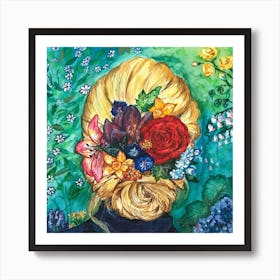 Girl With Flowers In Her Hair Art Print