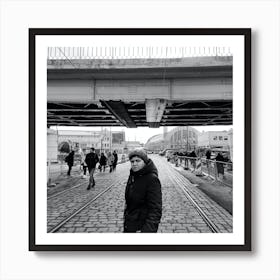 Woman On A Bridge In Riga Art Print