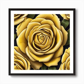 Yellow Roses On Black Background 2 Art Print