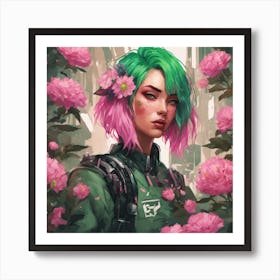 Cyberpunk Girl With Pink and green Hair Art Print