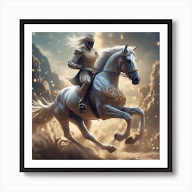 Knight Riding A White Horse Art Print