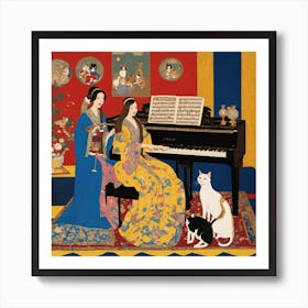 Asian Women At The Piano Art Print