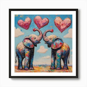 Love of Elephants Abstracted Under a Cloud of Hearts 5 Affiche