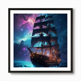 Pirate Ship "Black Pearl " In The Night Sky Art Print