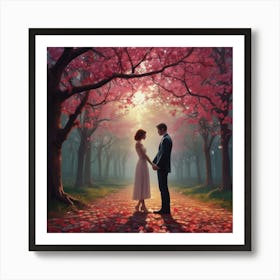 Couple In The Cherry Blossoms Art Print