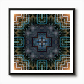 Blue Symmetrical Abstract With Rough Canvas Texture Art Print