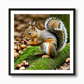 Squirrel Eating Acorns Art Print