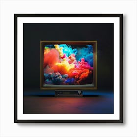 Tv Set With Colorful Smoke Art Print