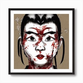 Girl With Bloody Face Art Print