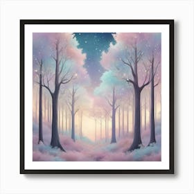 A Fantasy Forest With Twinkling Stars In Pastel Tone S 3 Art Print