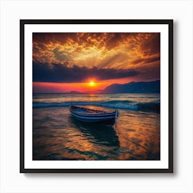 Boat At Sunset 1 Art Print